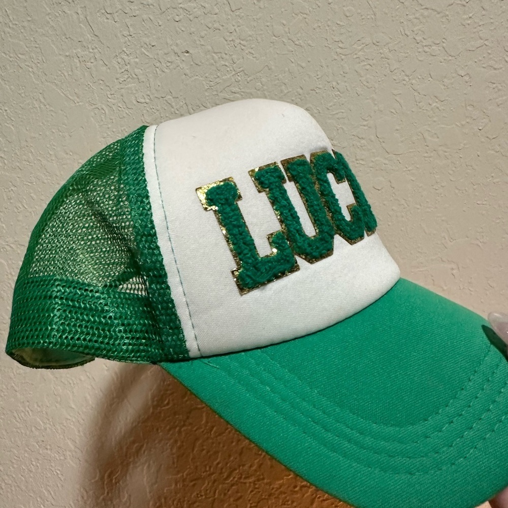 LUCKY Green and White Trucker Hat One Size with Snaps - Picture 3 of 7